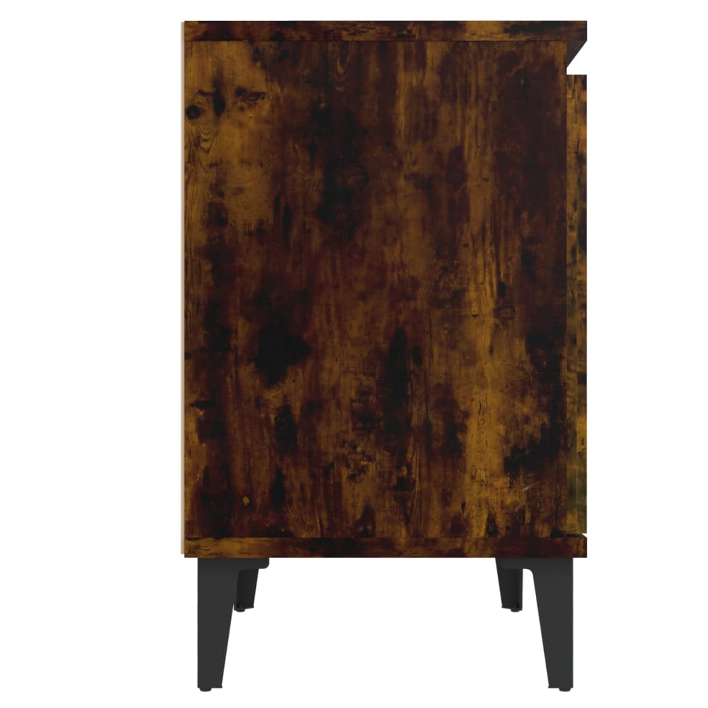 Nattbord med metallben røkt eik 40x30x50 cm