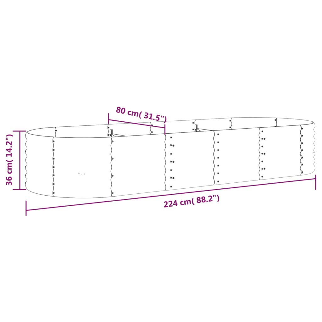 Høybed galvanisert stål 224x80x36 cm brun