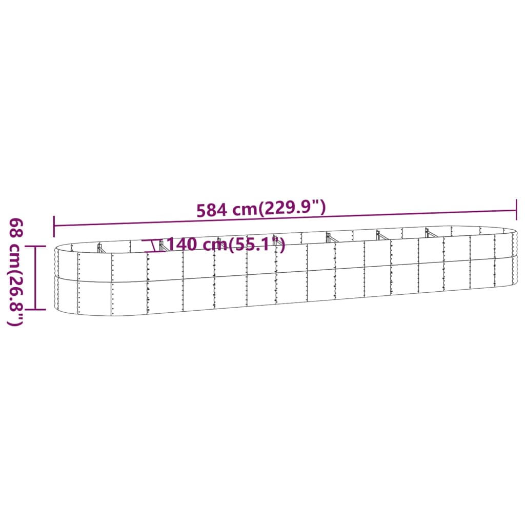 Høybed pulverlakkert stål 584x140x68cm brun