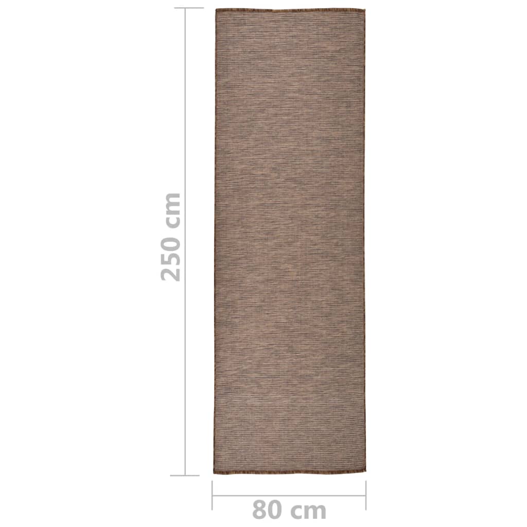 Utendørs flatvevd teppe 80x250 cm brun