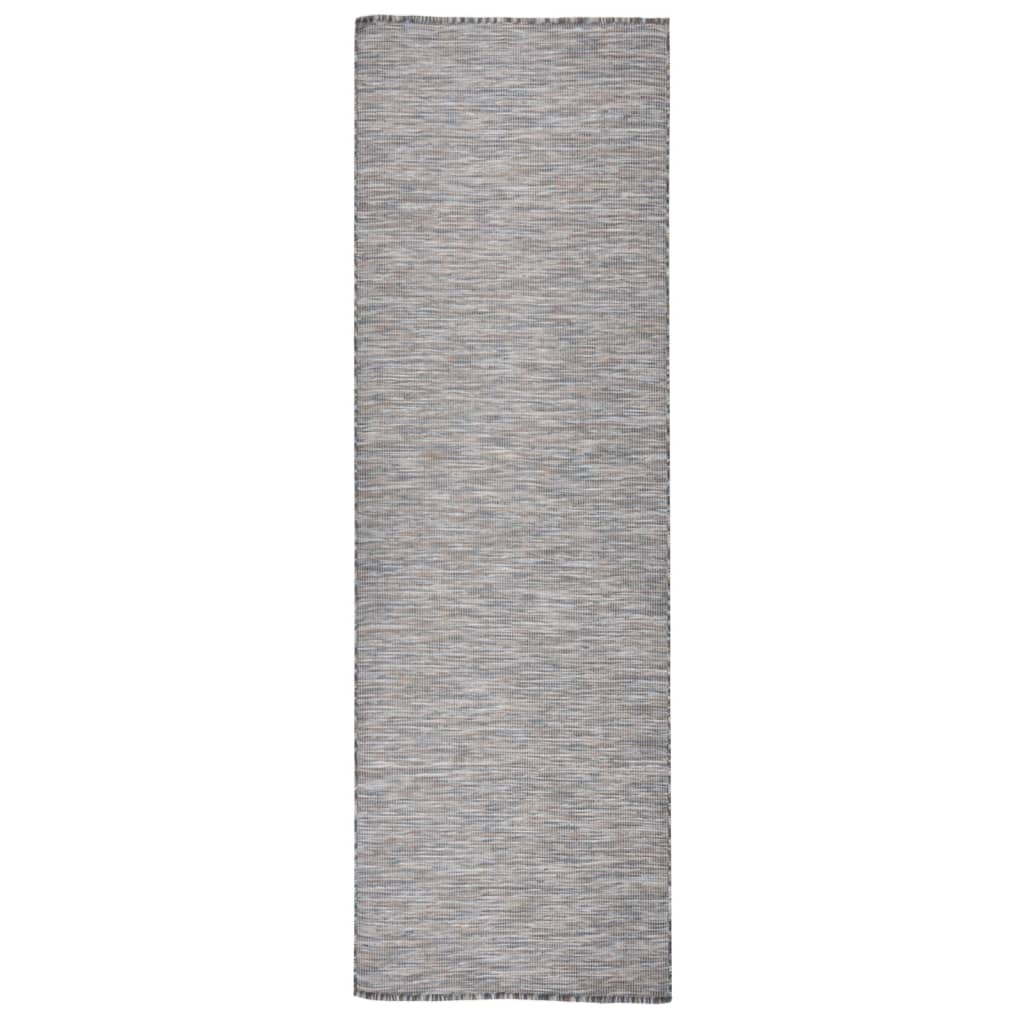 Utendørs flatvevd teppe 80x250 cm brun og blå