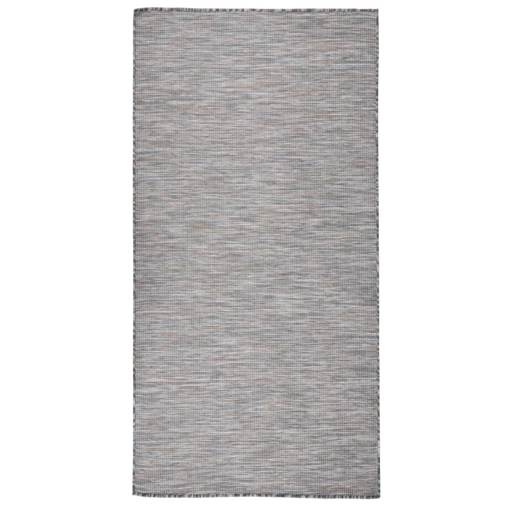 Utendørs flatvevd teppe 100x200 cm brun og blå