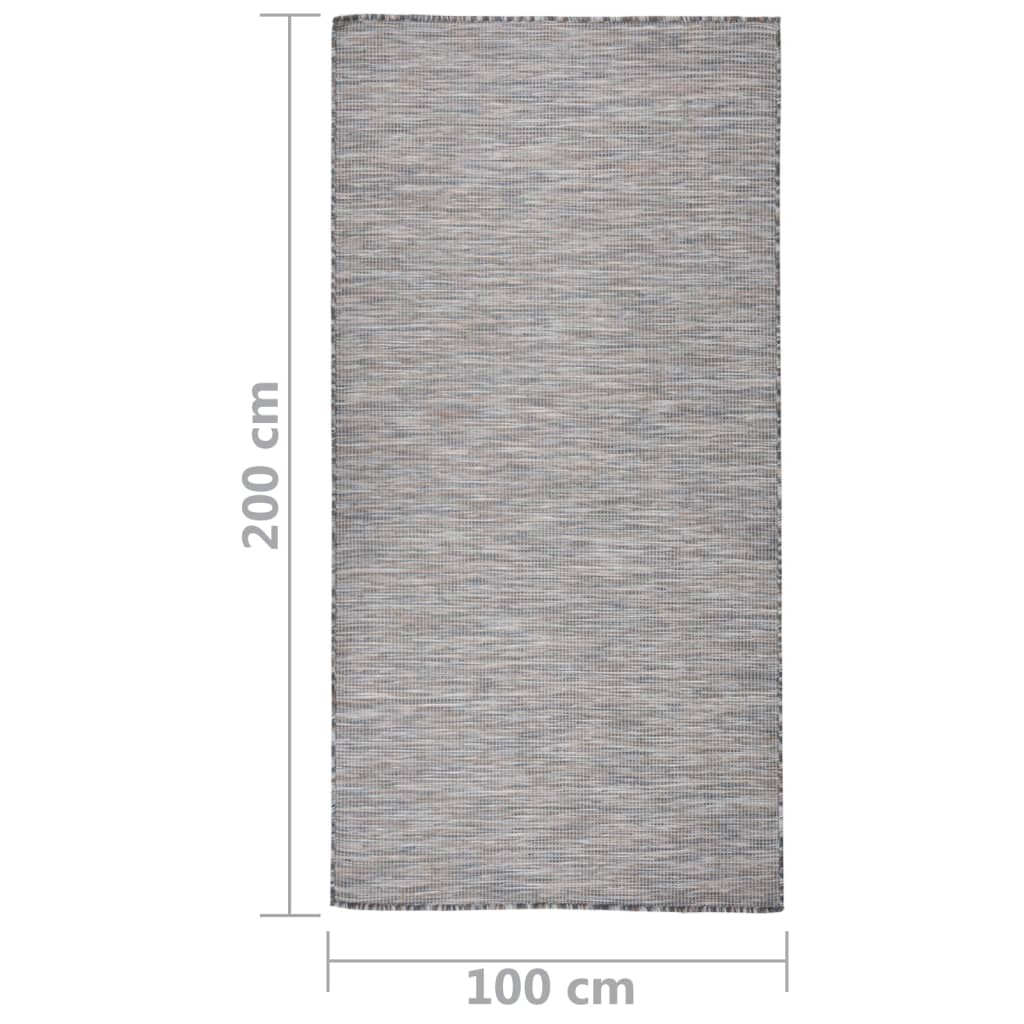 Utendørs flatvevd teppe 100x200 cm brun og blå
