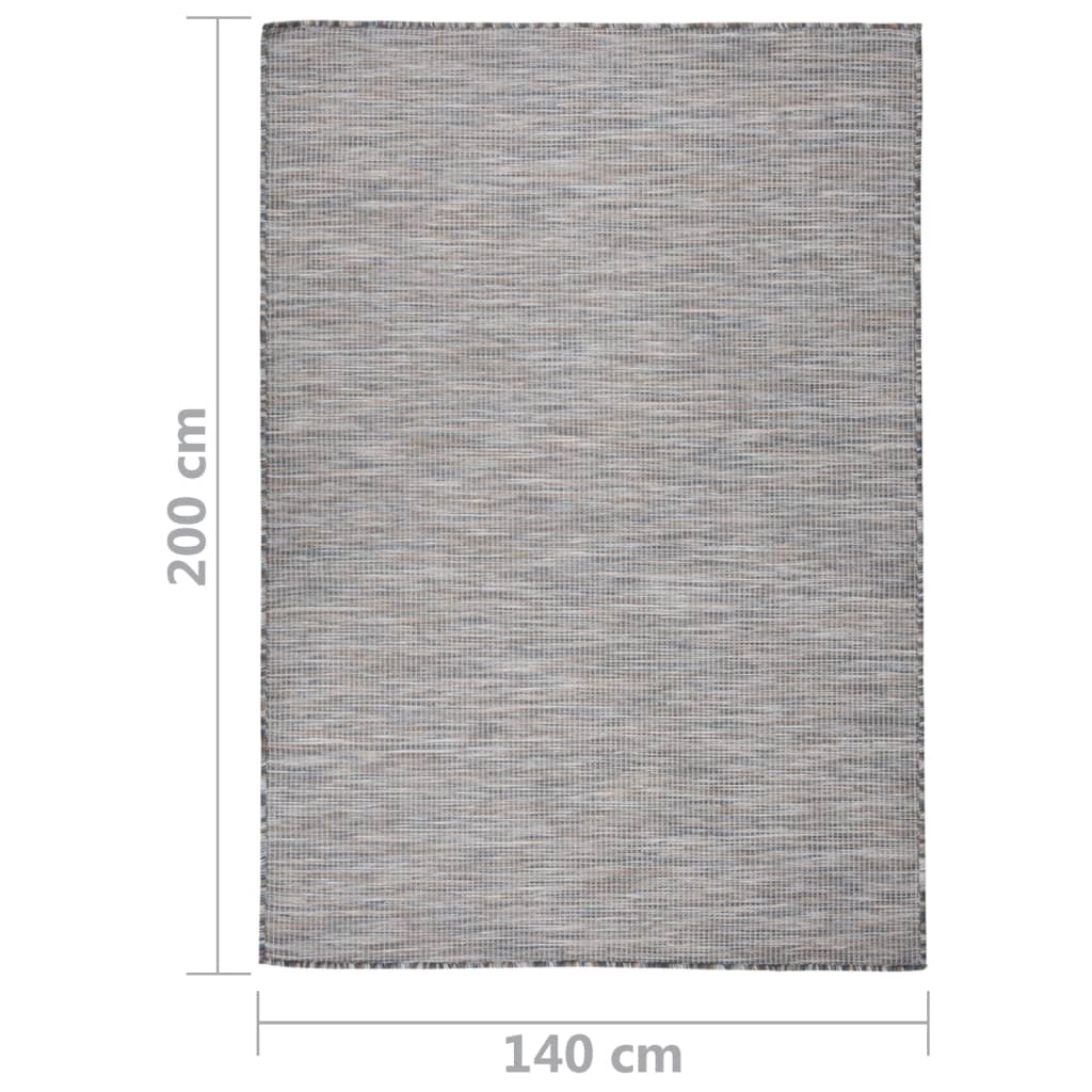 Utendørs flatvevd teppe 140x200 cm brun og blå