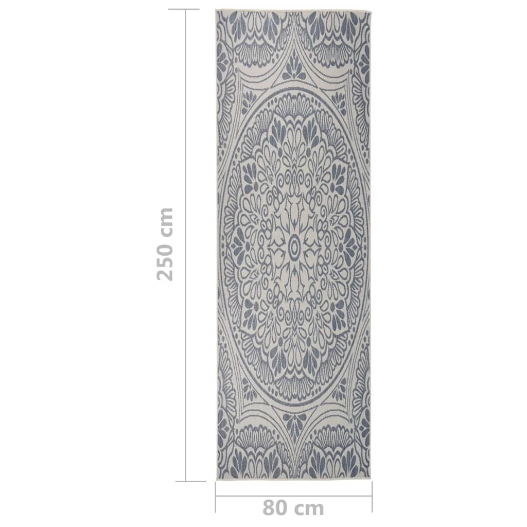 Utendørs flatvevd teppe 80x250 cm blå mønster
