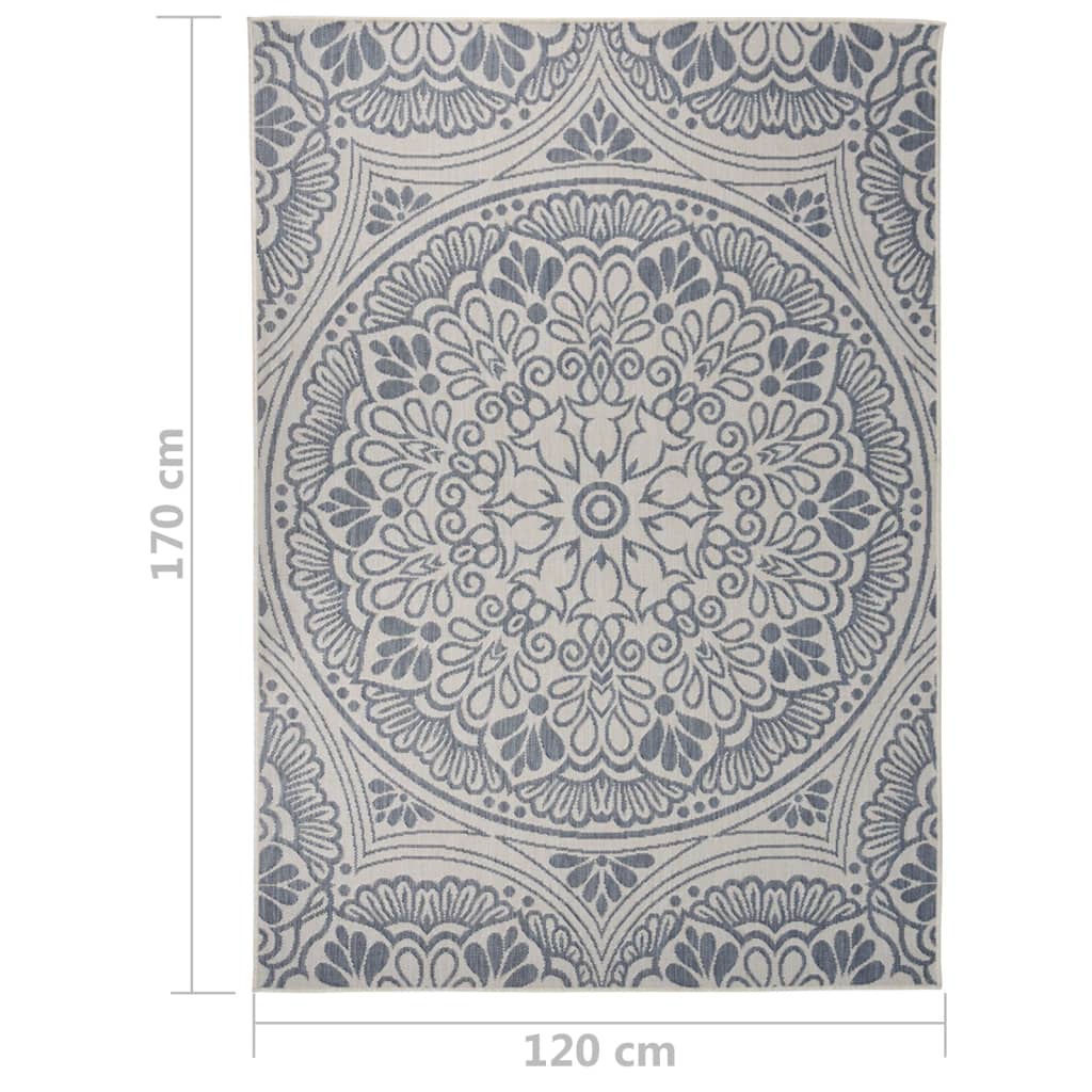 Utendørs flatvevd teppe 120x170 cm blå mønster