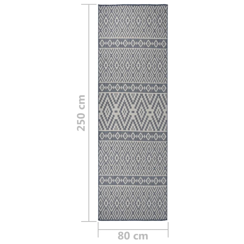 Utendørs flatvevd teppe 80x250 cm blå striper