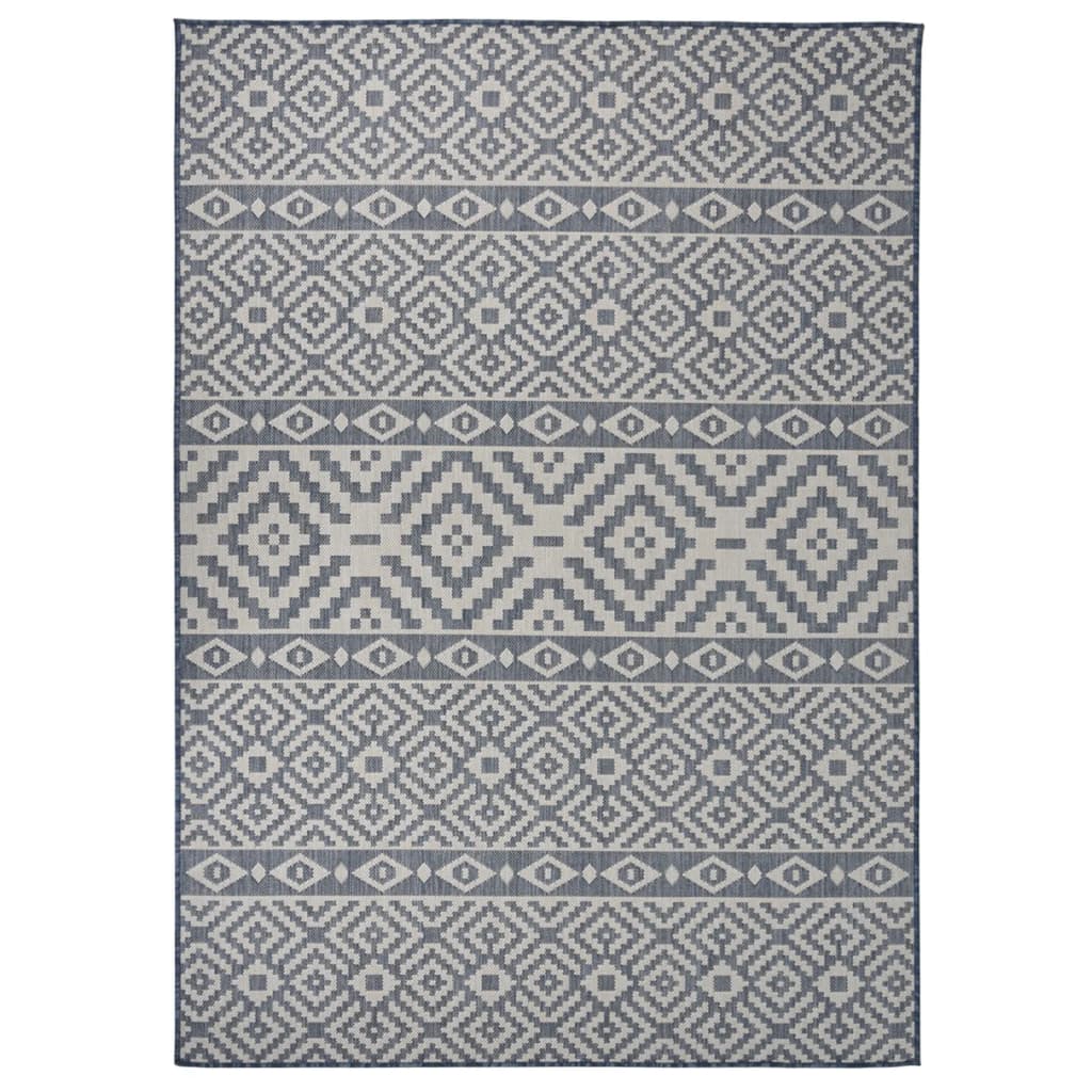 Utendørs flatvevd teppe 120x170 cm blå striper