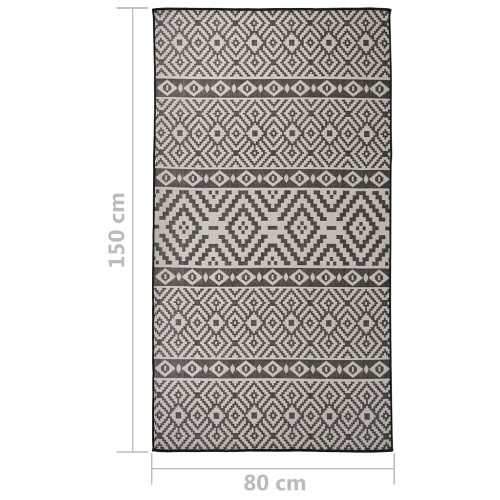 Utendørs flatvevd teppe 80x150 cm svart striper