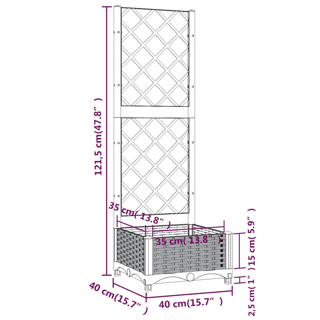 Hagepotte med espalier blågrå 40x40x121,5 cm PP
