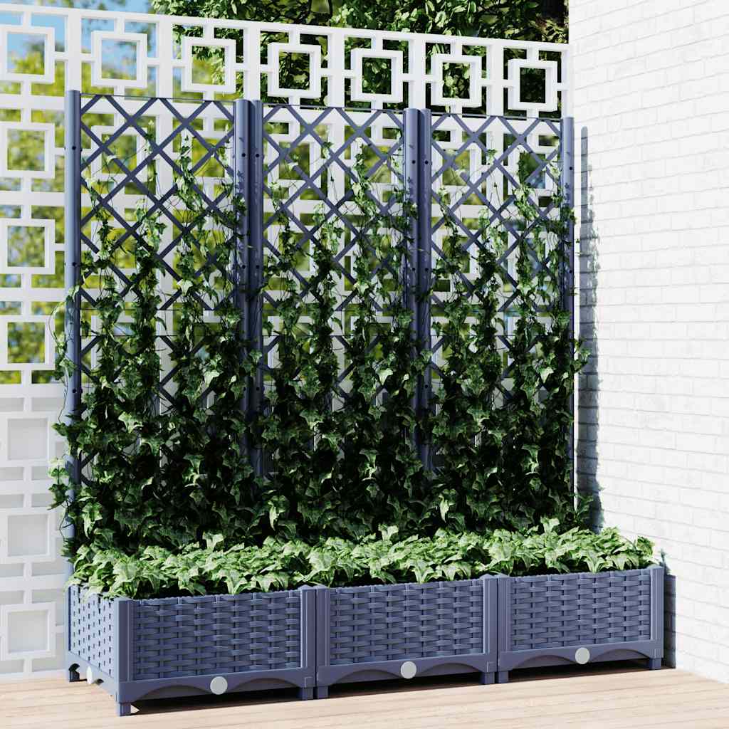 Plantekasse med espalier blågrå 120x40x121,5 cm PP