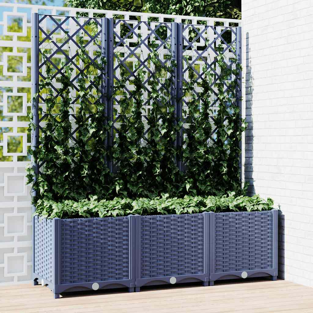Plantekasse med espalier blågrå 120x40x136 cm PP