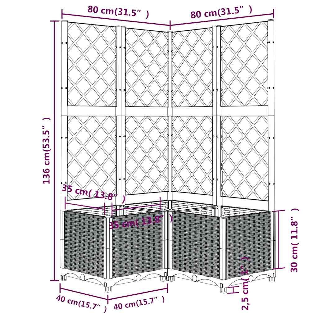 Plantekasse med espalier blågrå 80x80x136 cm PP