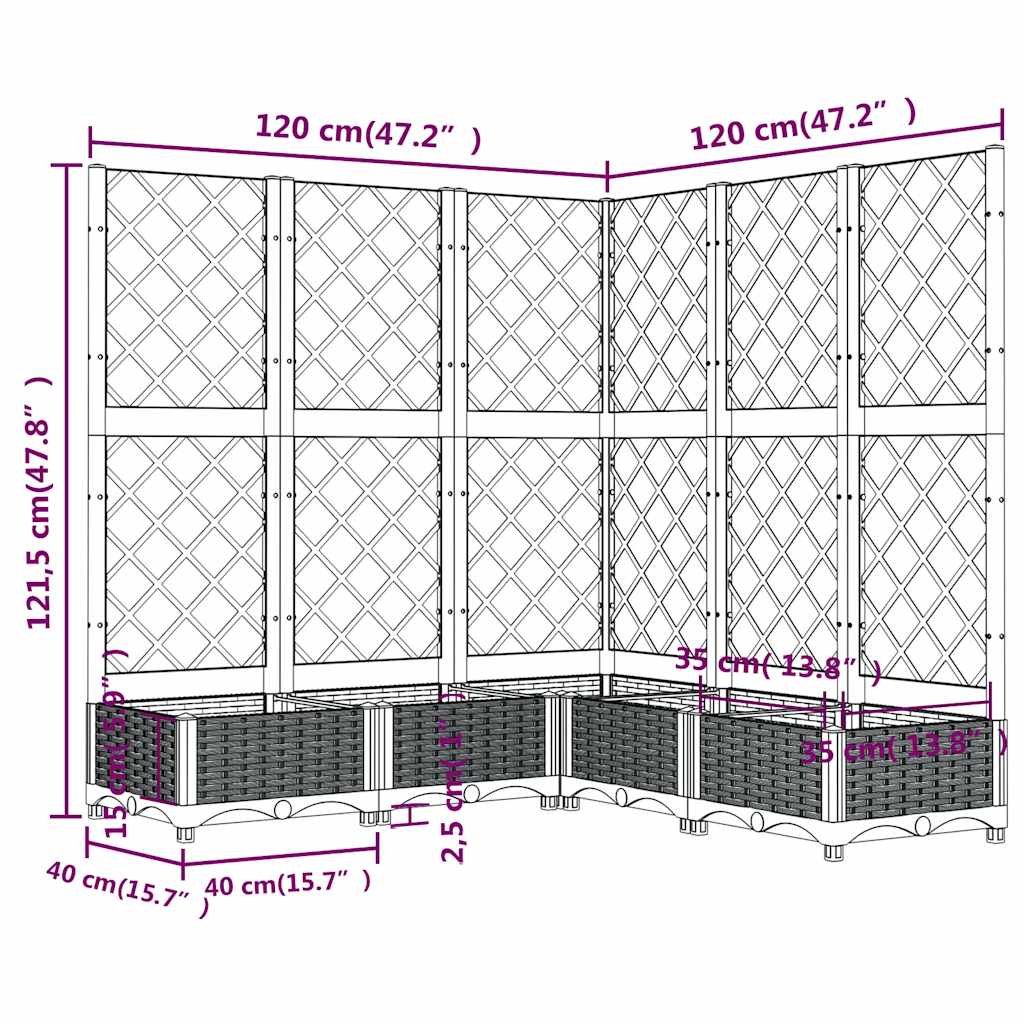 Plantekasse med espalier blågrå 120x120x121,5 cm PP
