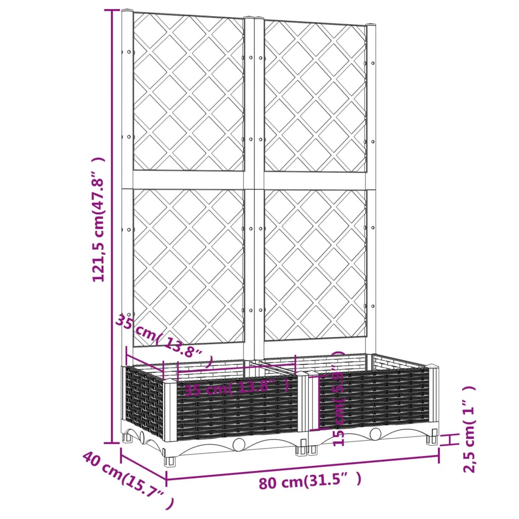 Plantekasse med espalier brun 80x40x121,5 cm PP