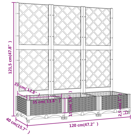 Hagepotte med espalier brun 120x40x121,5 cm PP