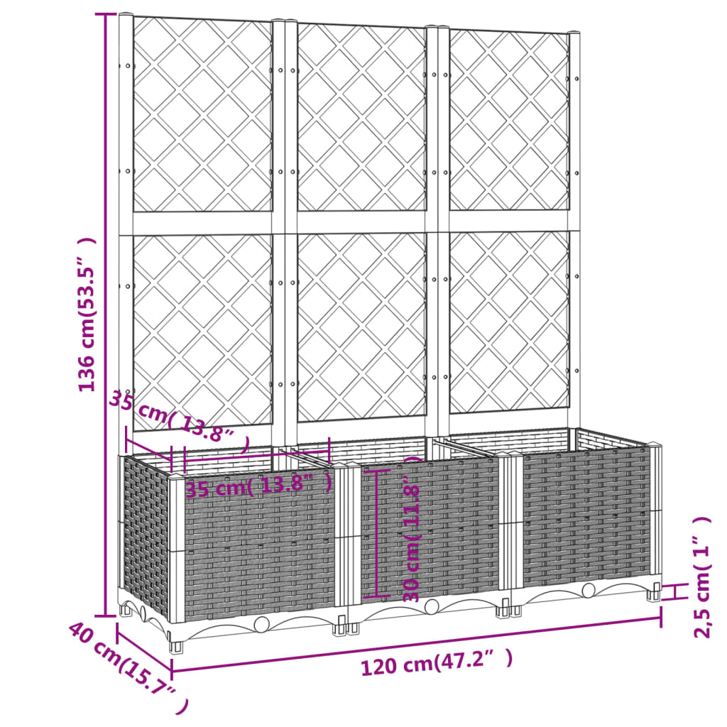 Hagepotte med espalier brun 120x40x136 cm PP