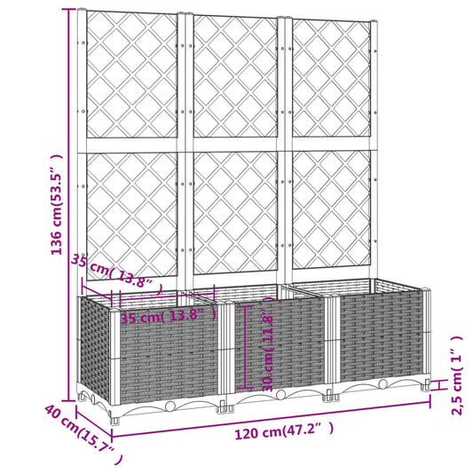 Hagepotte med espalier brun 120x40x136 cm PP