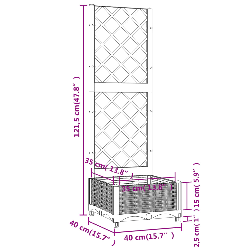Hagepotte med espalier svart 40x40x121,5 cm PP
