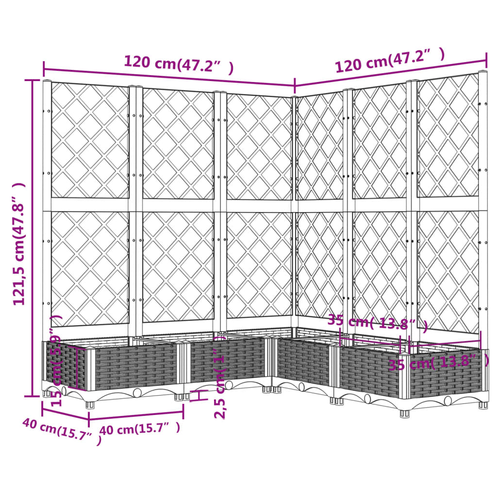 Plantekasse med espalier svart 120x120x121,5 cm PP