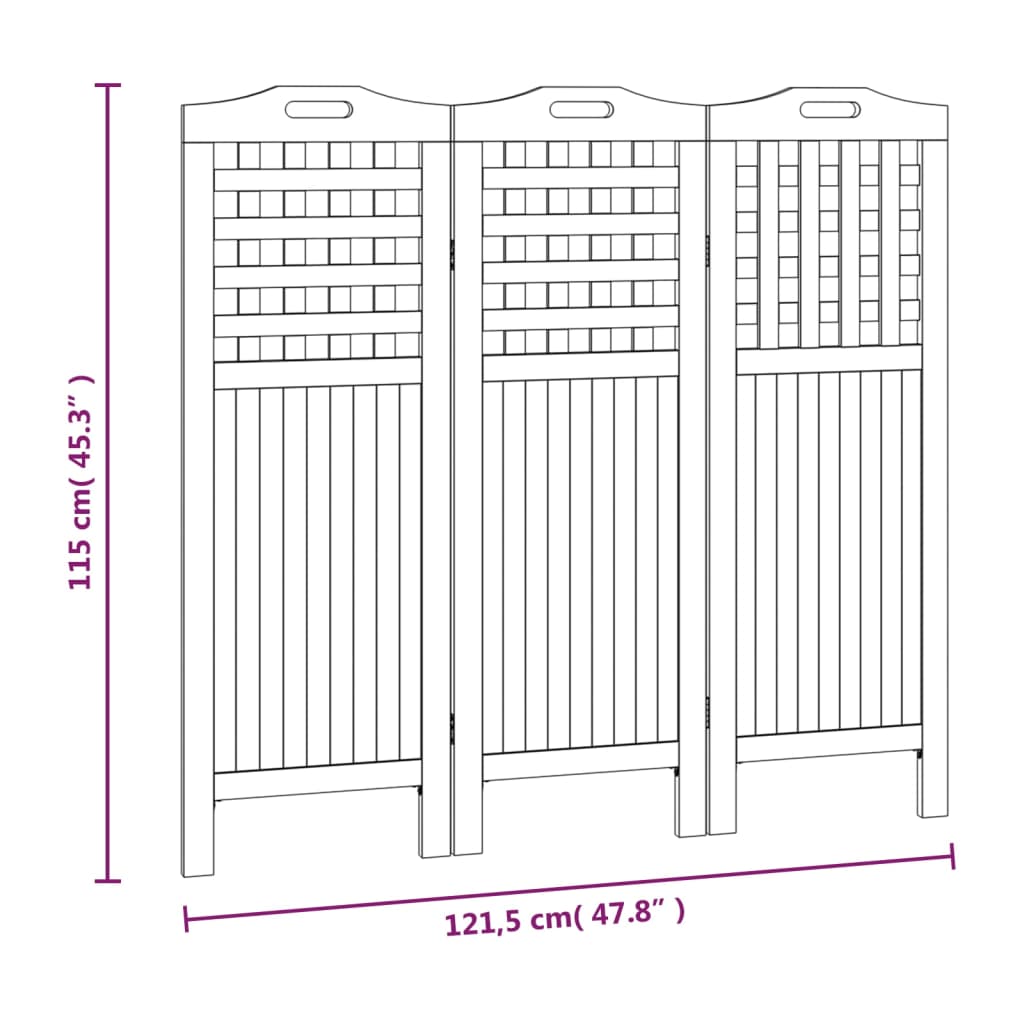 Romdeler 3 paneler 121,5x2x115 cm heltre akasie