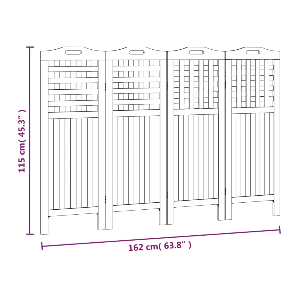 Romdeler 4 paneler 162x2x115 cm heltre akasie