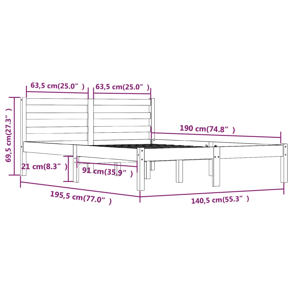Sengeramme heltre furu 135x190 cm Double