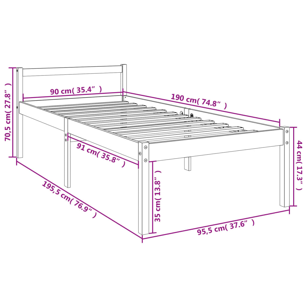 Seniorseng 90x190 cm 2FT6 heltre furu