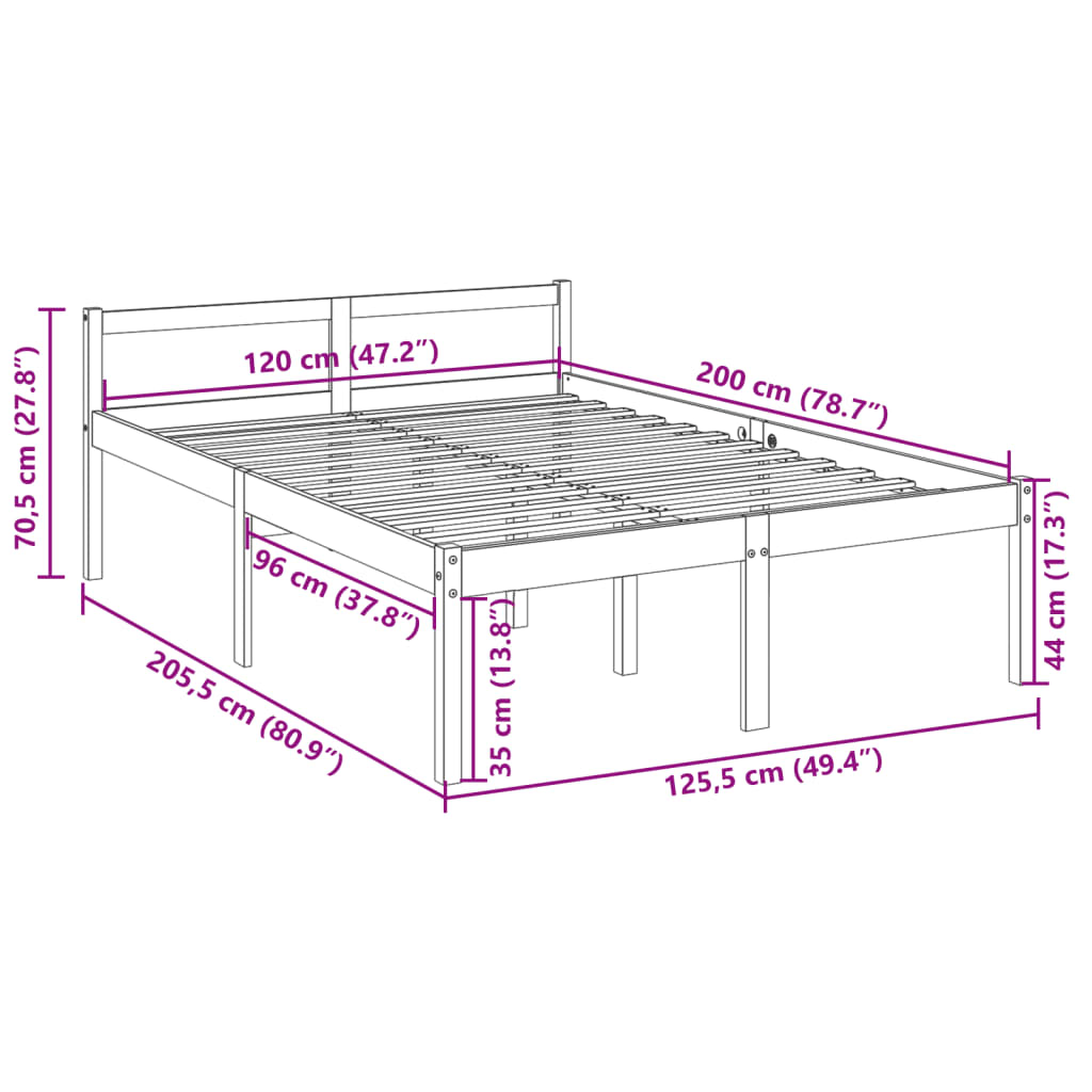 Seniorseng hvit 120x200 cm heltre furu