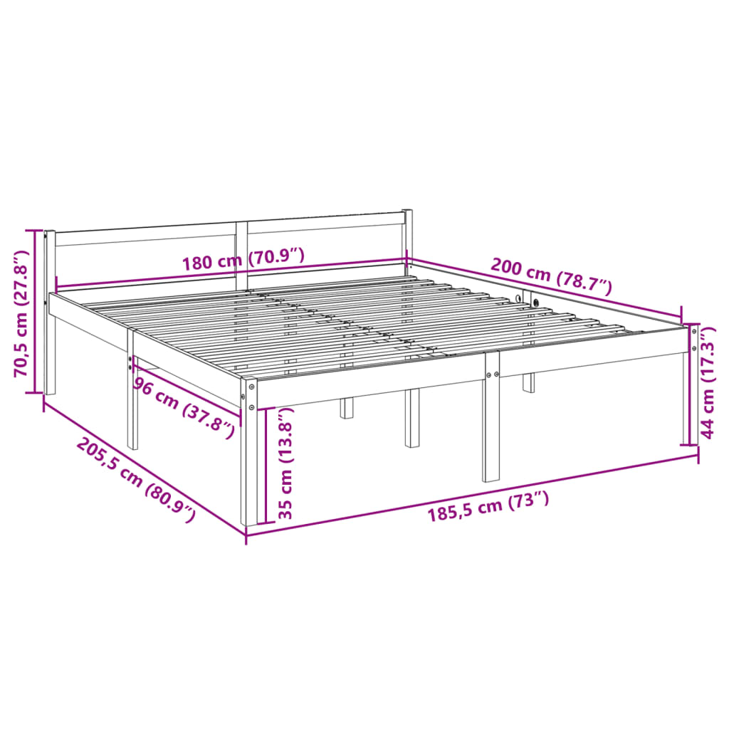 Seniorseng hvit 180x200 cm heltre furu