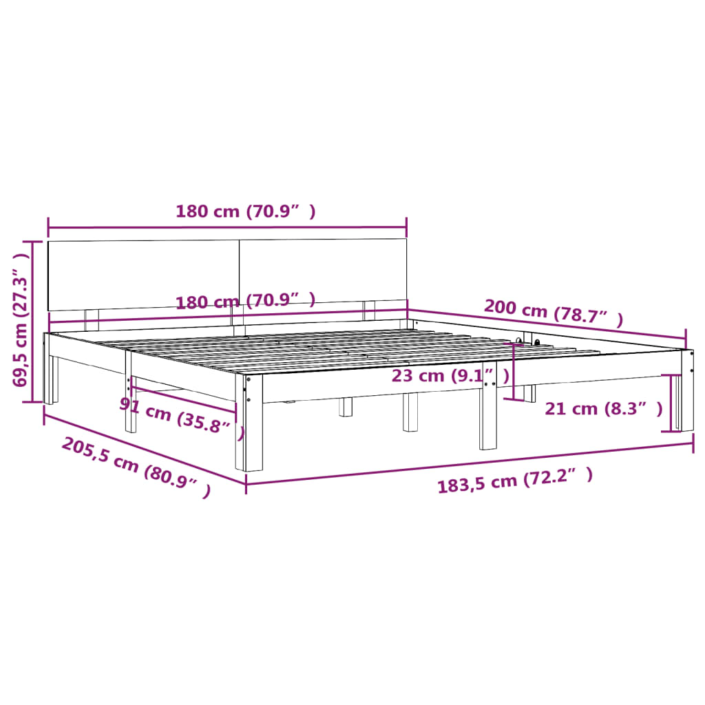 Sengeramme hvit heltre 180x200 cm Super King
