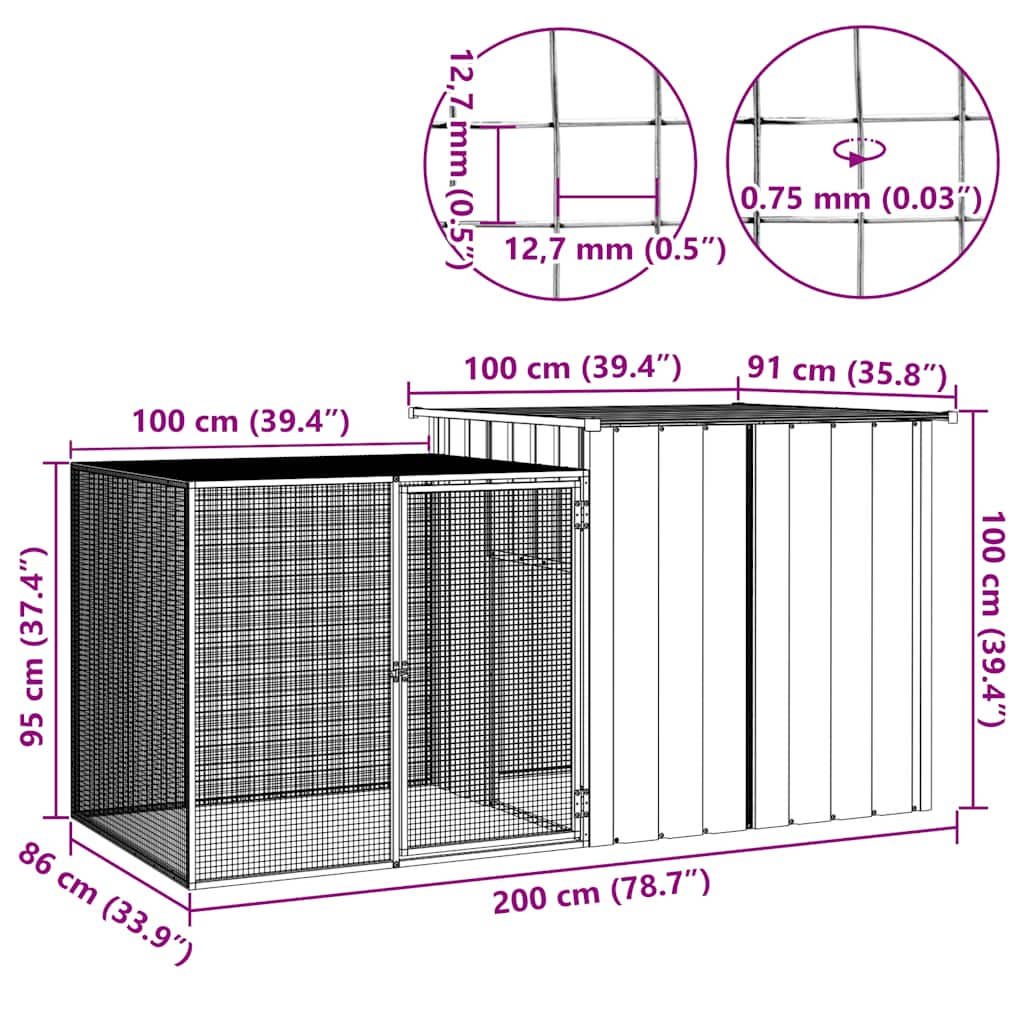 Kyllingbur antrasitt 200x91x100 cm galvanisert stål