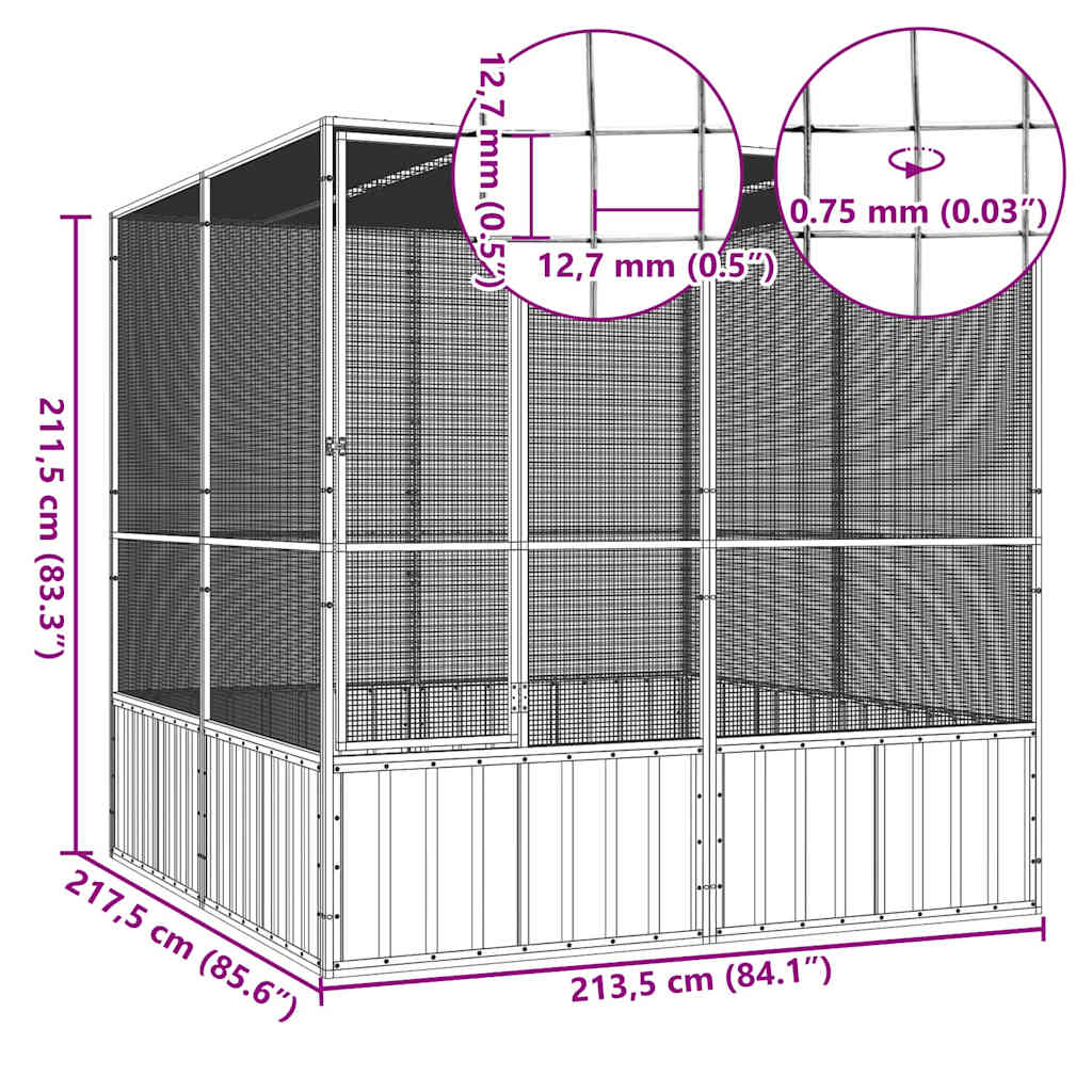 Fuglebur antrasitt 213,5x217,5x211,5 cm galvanisert stål