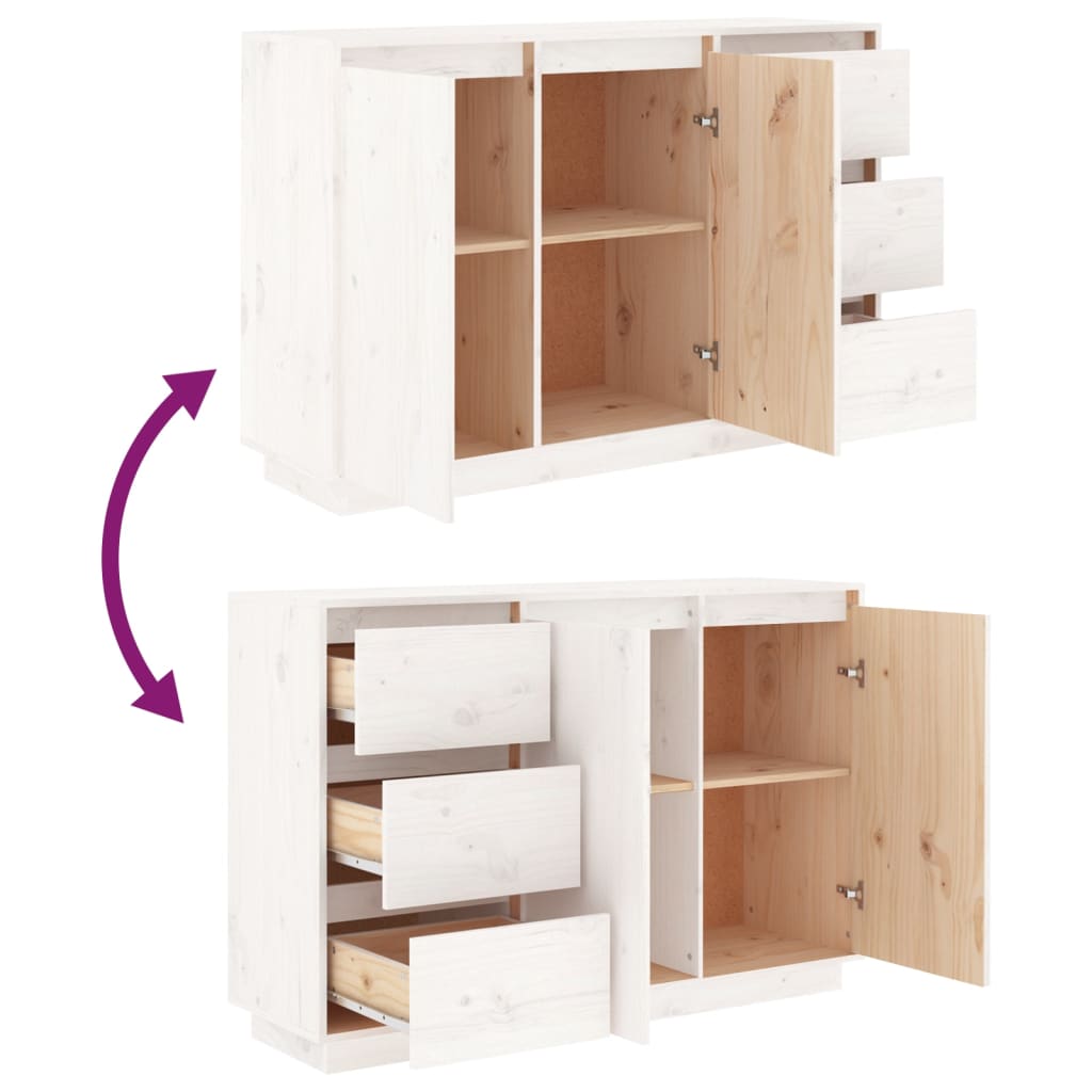 Skjenk hvit 111x34x75 cm heltre furu