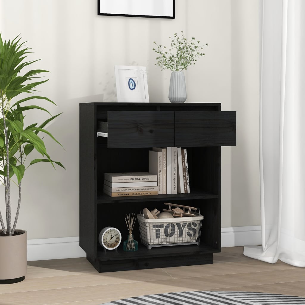Konsollskap svart 60x34x75 cm heltre furu