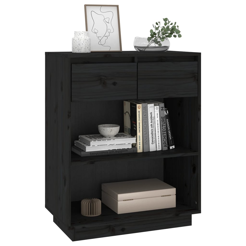 Konsollskap svart 60x34x75 cm heltre furu