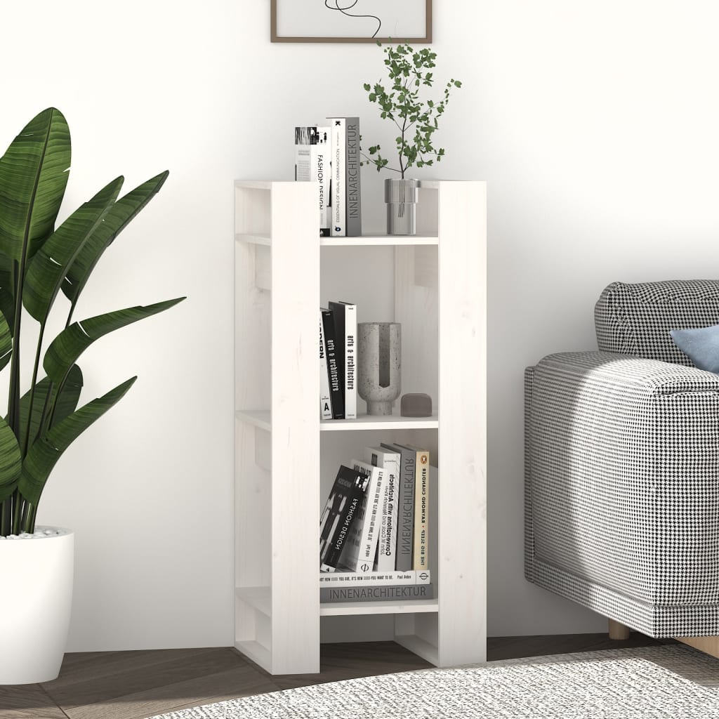Bokhylle/romdeler hvit 41x35x91 cm heltre furu
