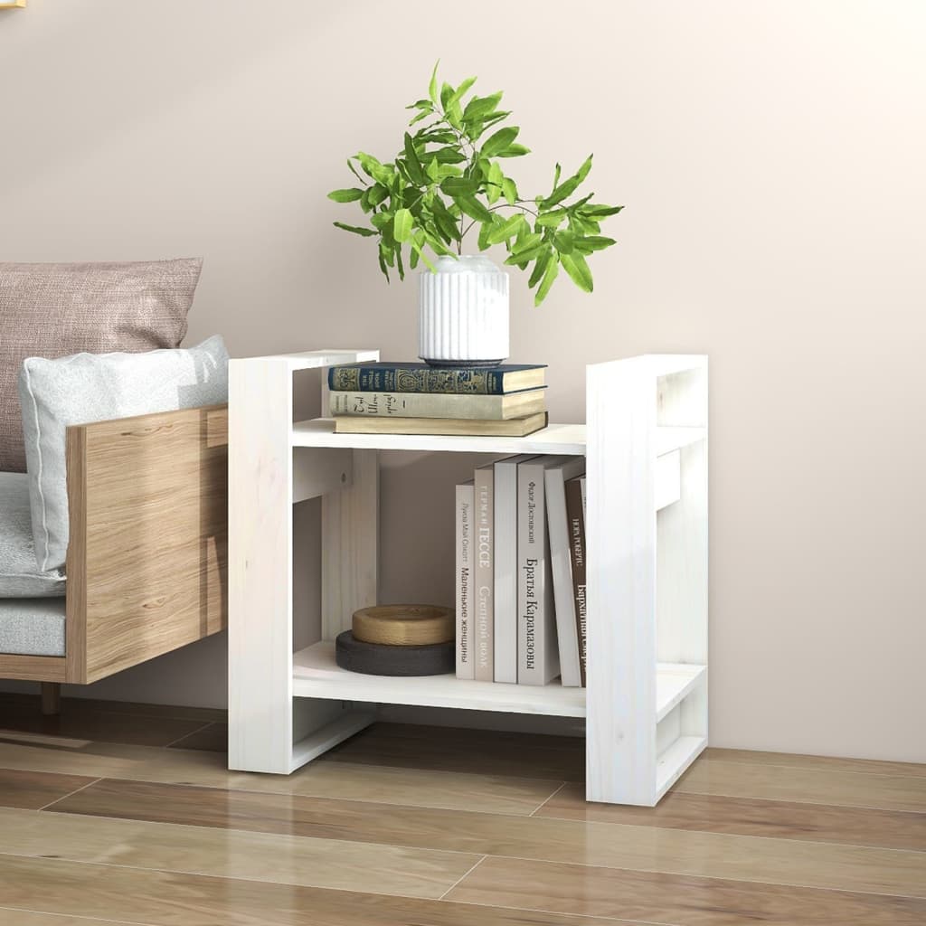 Bokhylle/romdeler hvit 60x35x57 cm heltre furu