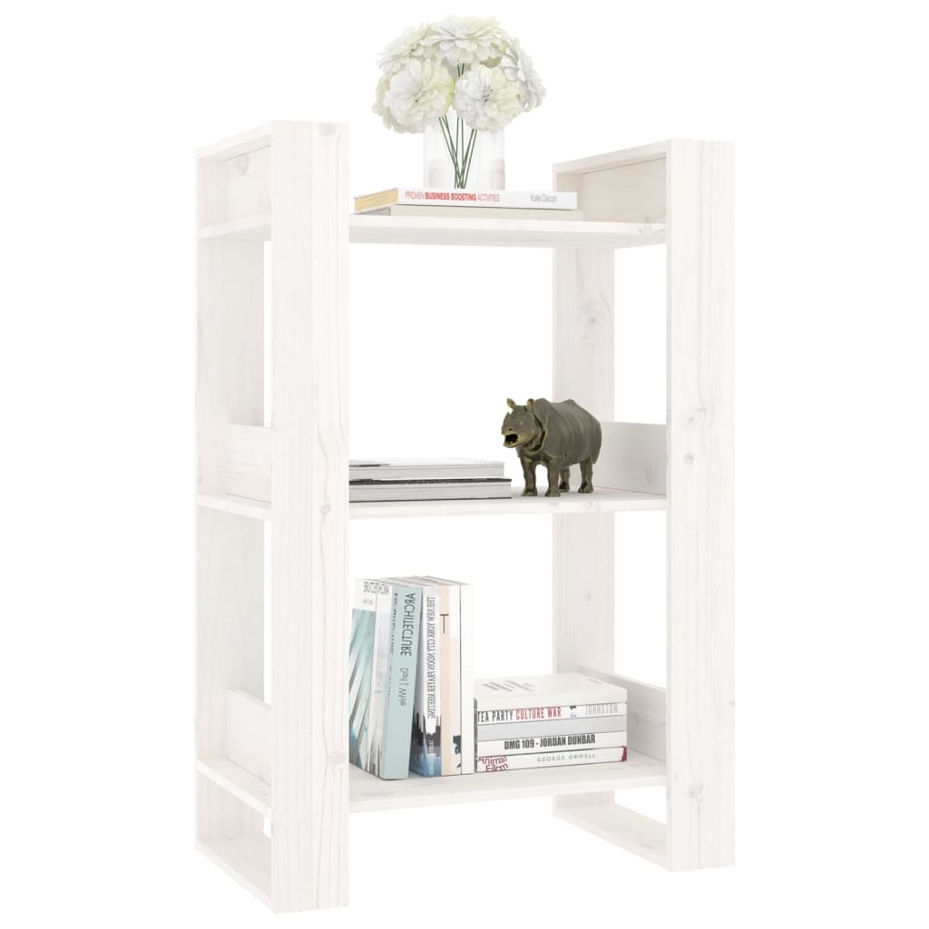 Bokhylle/romdeler hvit 60x35x91 cm heltre furu