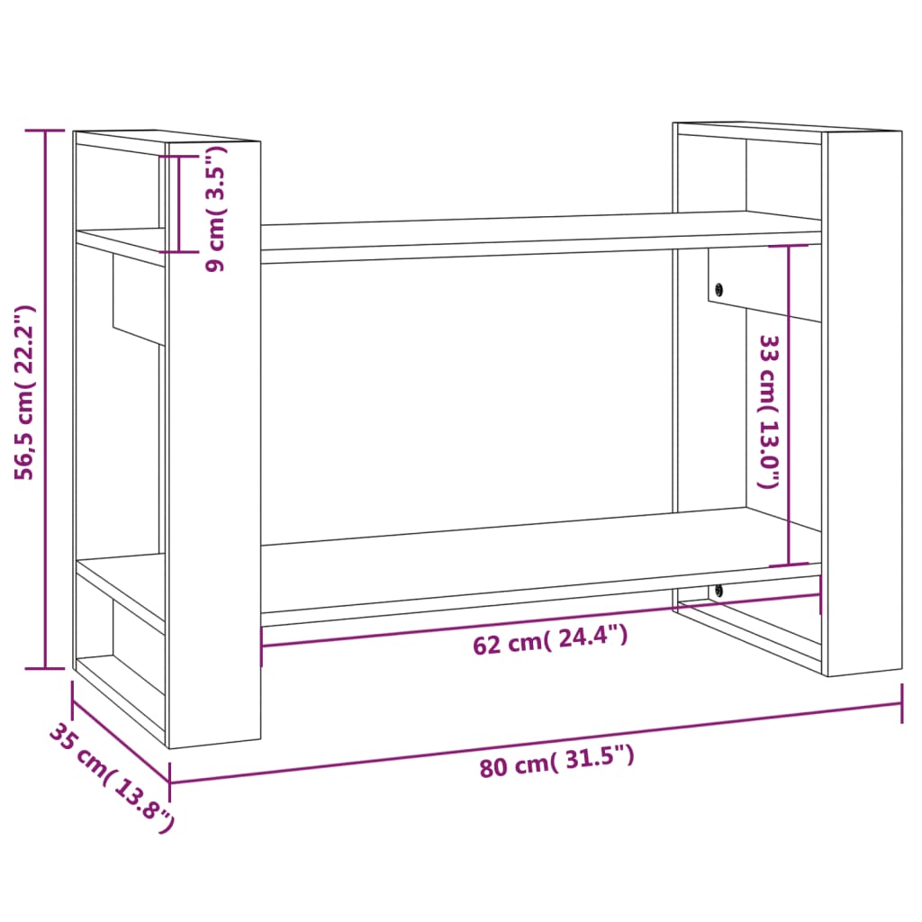 Bokhylle/romdeler honningbrun 80x35x56,5 cm heltre