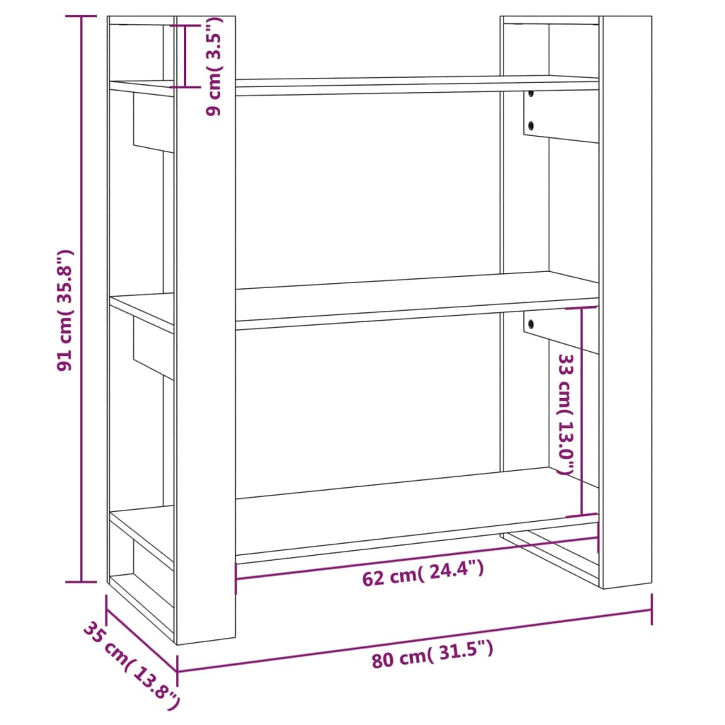 Bokhylle/romdeler grå 80x35x91 cm heltre furu