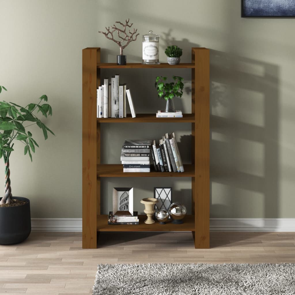 Bokhylle/romdeler honningbrun 80x35x125 cm heltre