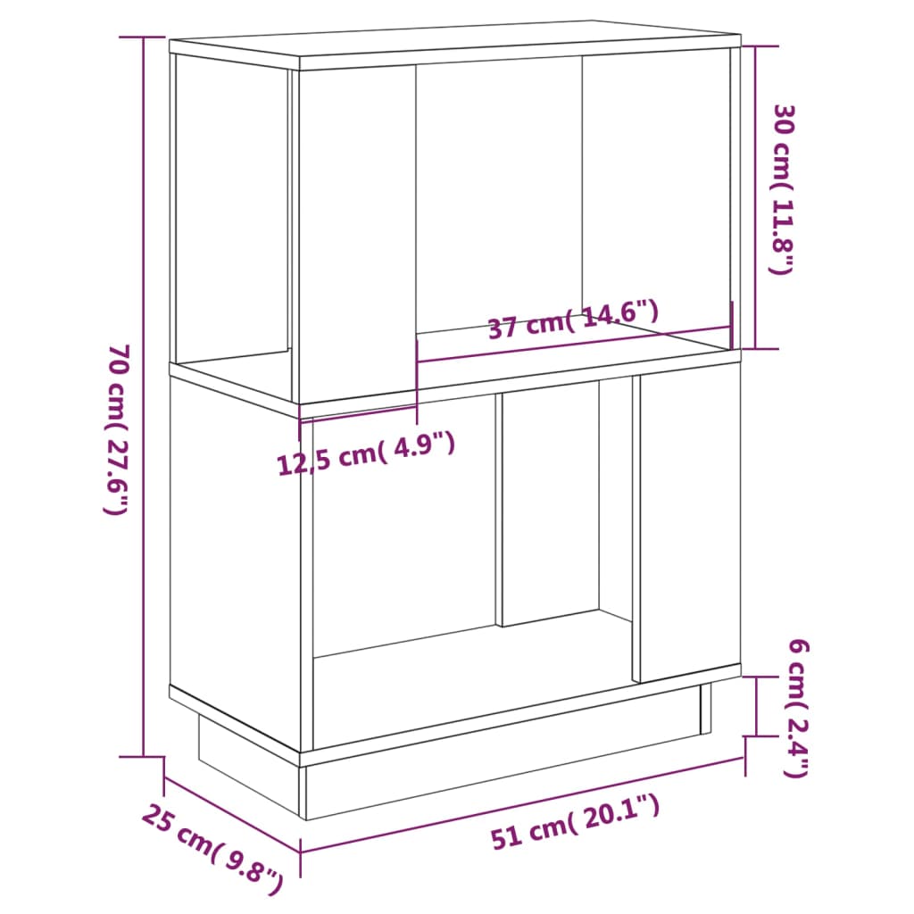 Bokhylle/romdeler 51x25x70 cm heltre furu