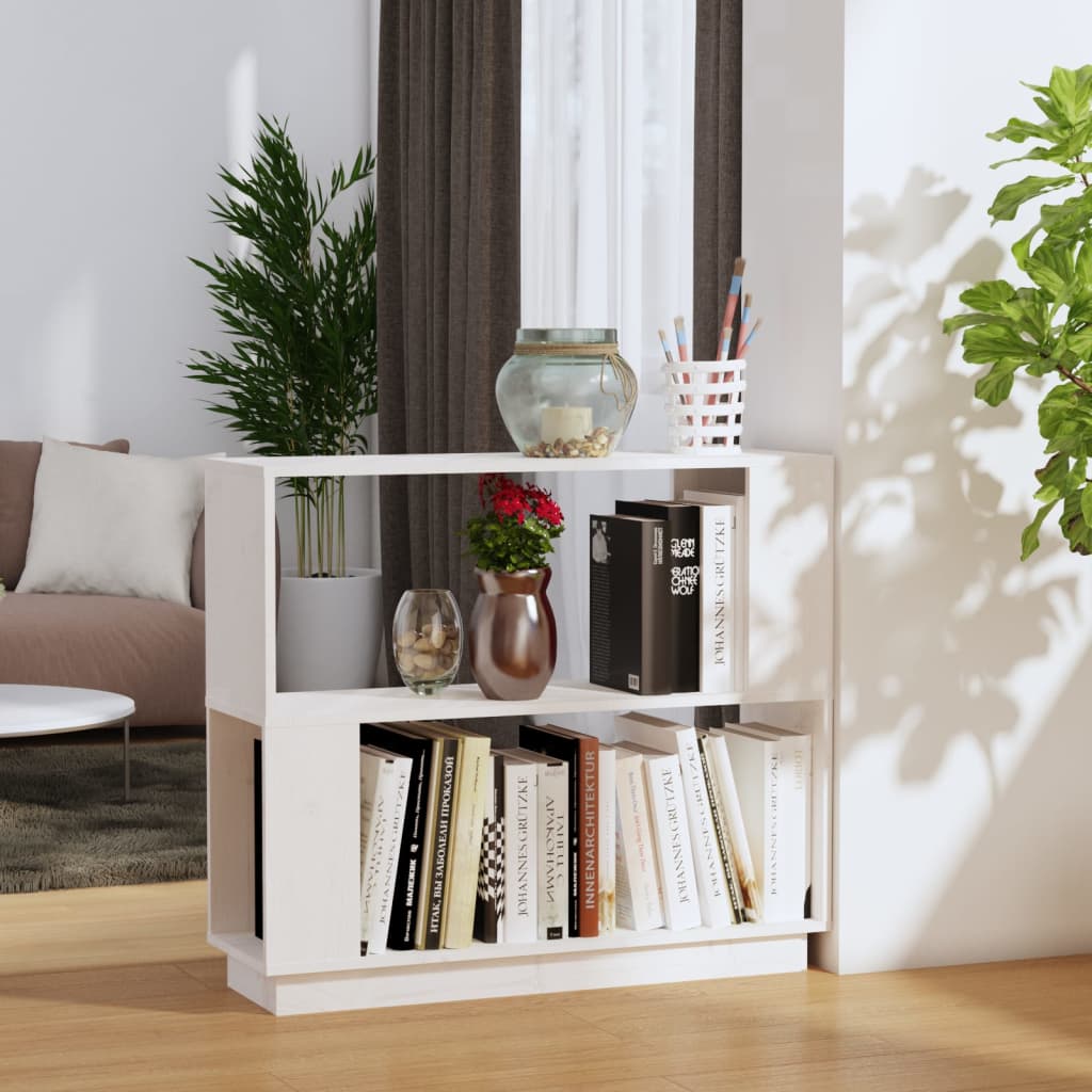Bokhylle/romdeler hvit 80x25x70 cm heltre furu