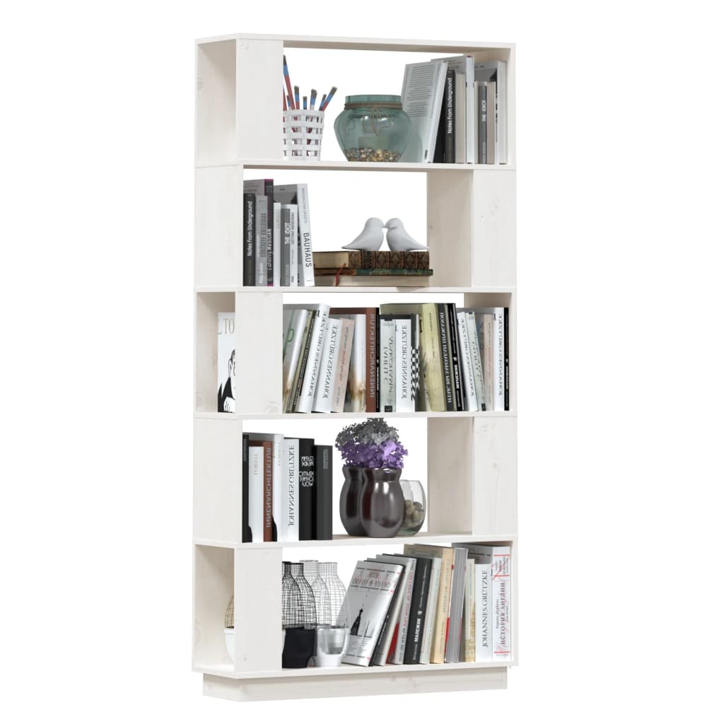 Bokhylle/romdeler hvit 80x25x163,5 cm heltre furu