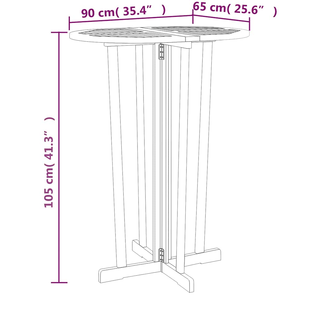 Sammenleggbart barbord 90x65x105 cm heltre teak