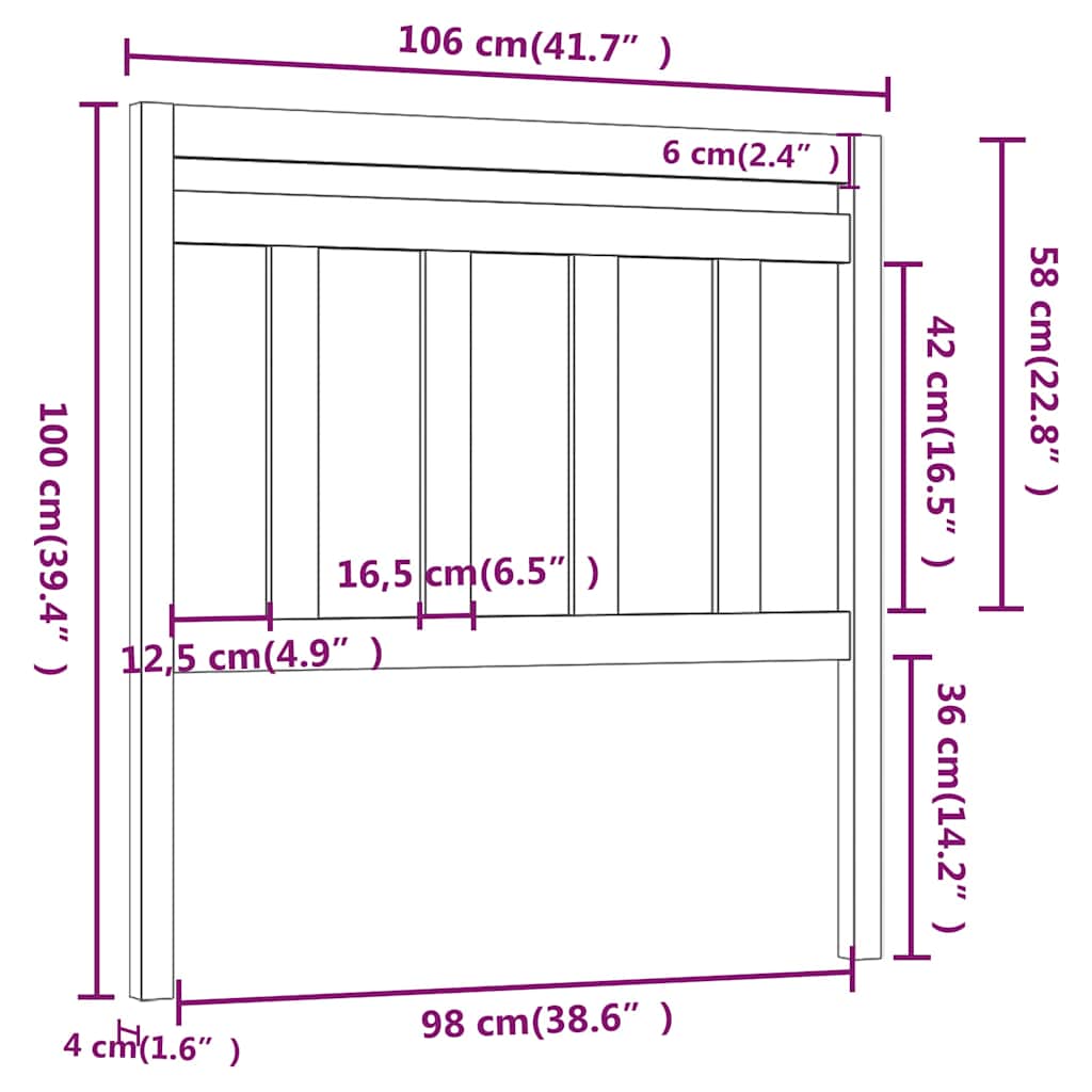 Sengegavl 106x4x100 cm heltre furu