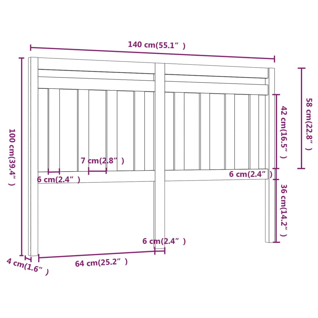 Sengegavl hvit 140x4x100 cm heltre furu