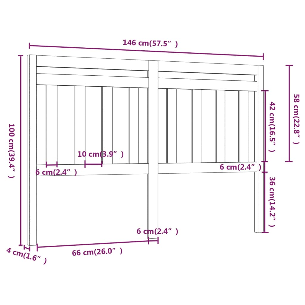 Sengegavl svart 146x4x100 cm heltre furu