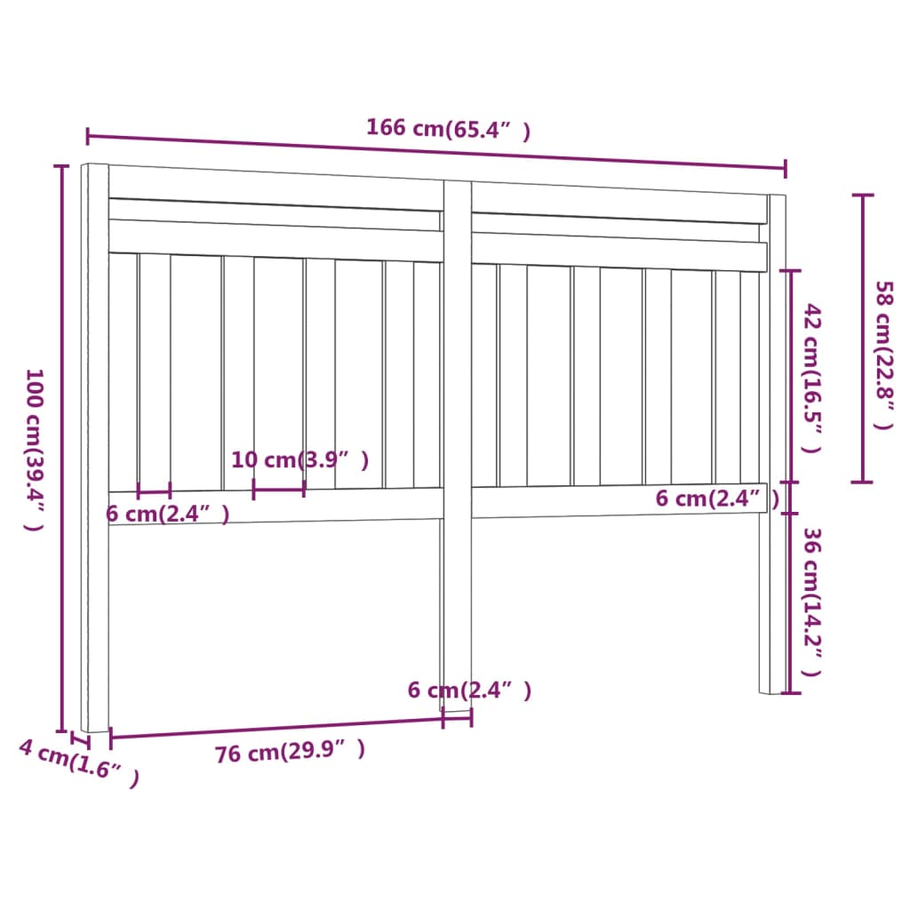 Sengegavl svart 166x4x100 cm heltre furu